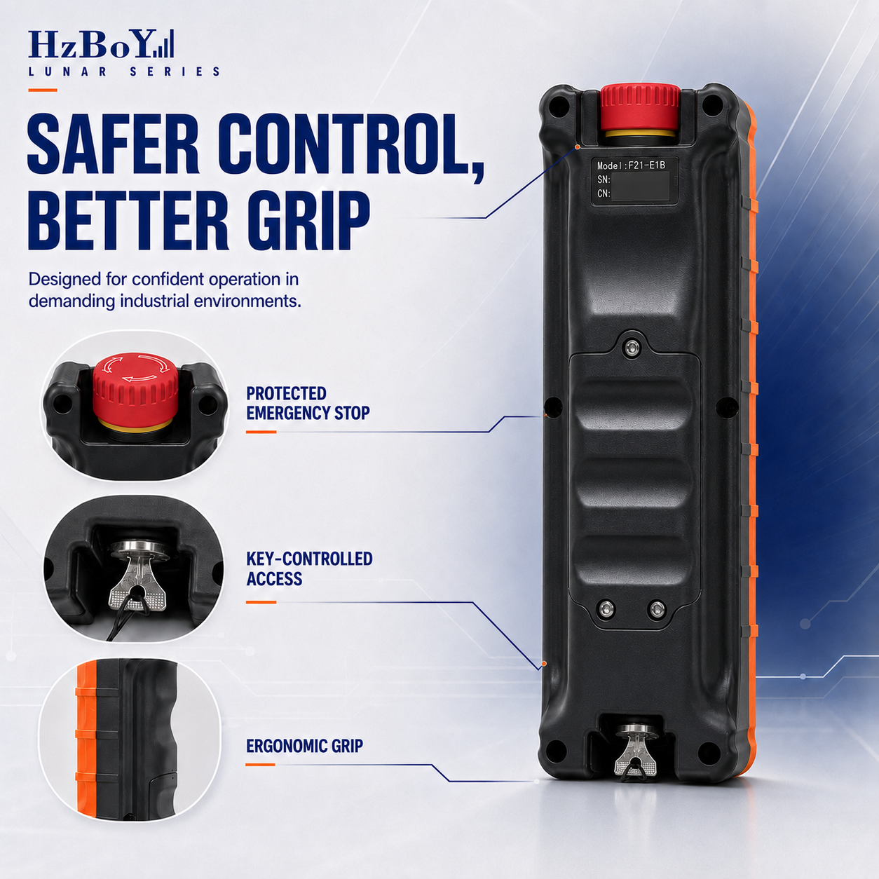 Safer control,better grip emergency stop and key